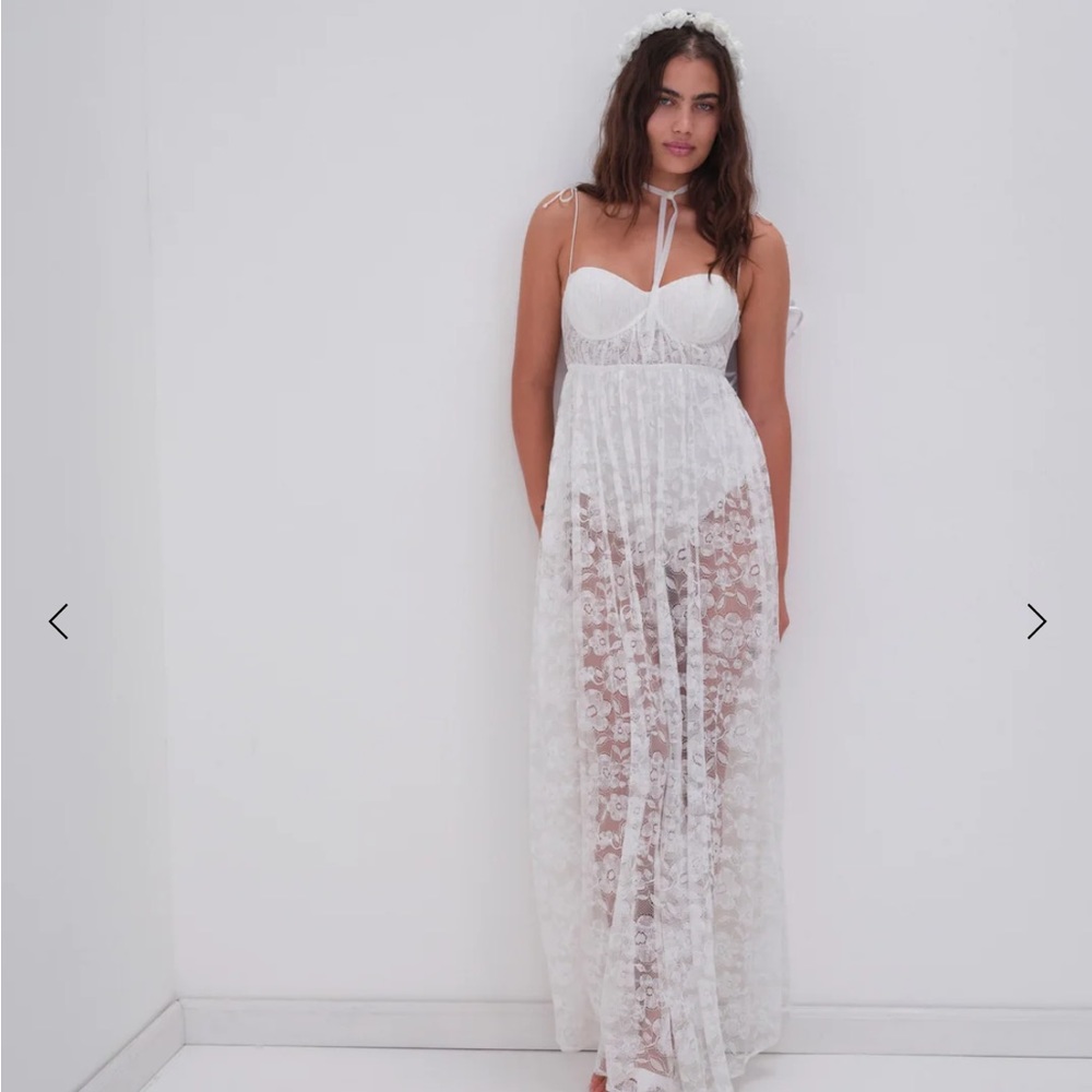 For Love and Lemons Lorena Maxi Dress in White Size L